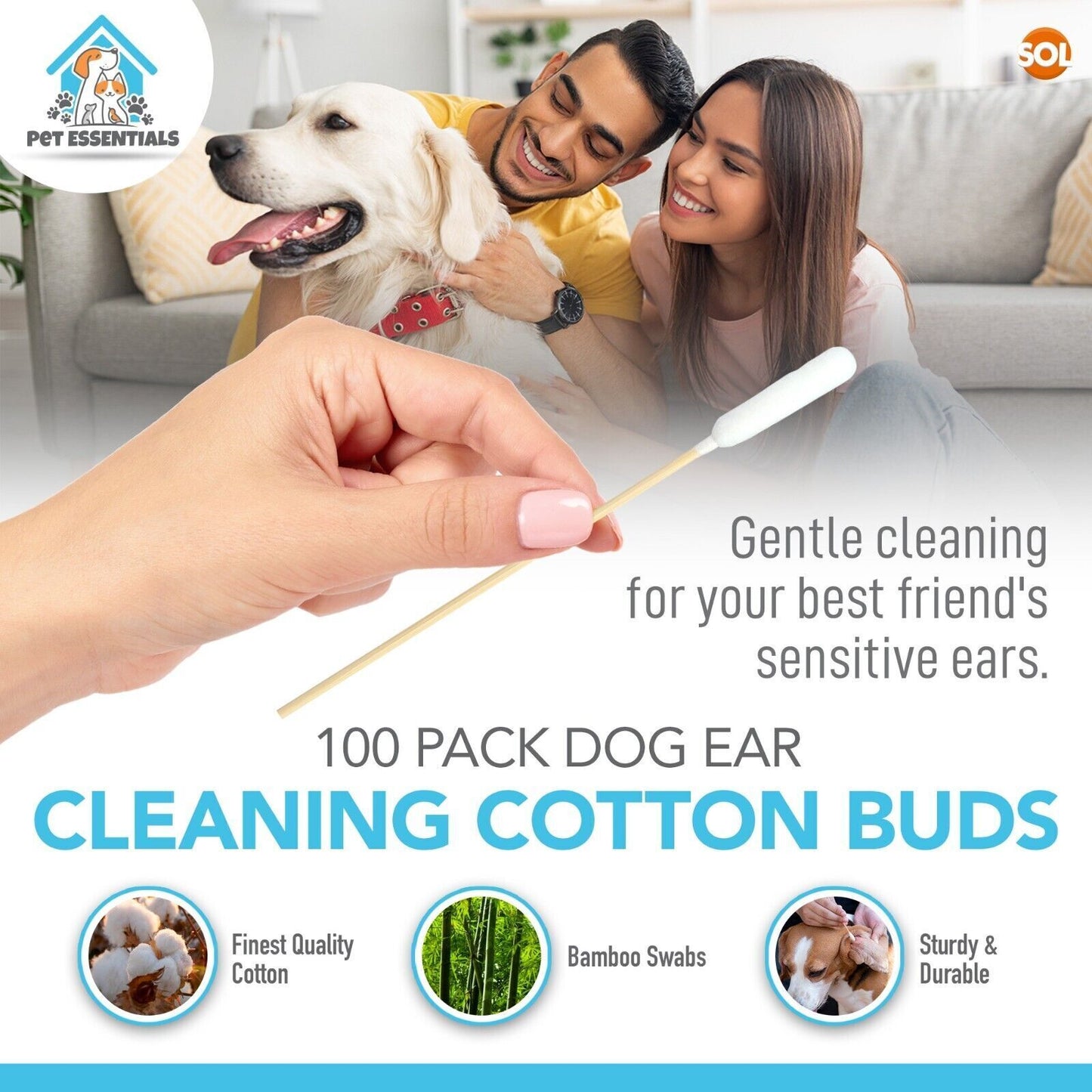 Extra Large Cotton Buds for Dog Ear Cleaning - 100-200 Pack, 15cm Long, Bamboo Material